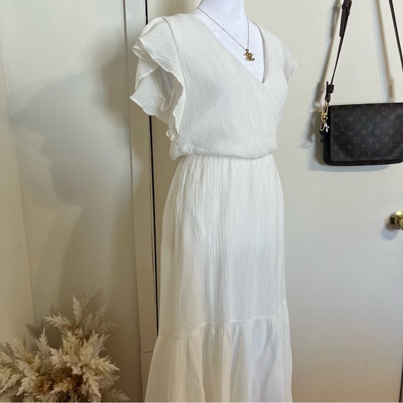 LUSH midi ruffle off white dress size S - Picture 8 of 14